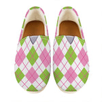 Pink Green And White Argyle Print Casual Shoes