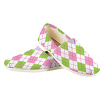 Pink Green And White Argyle Print Casual Shoes