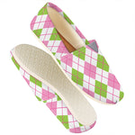 Pink Green And White Argyle Print Casual Shoes