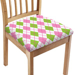 Pink Green And White Argyle Print Chair Cushion Cover