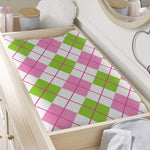 Pink Green And White Argyle Print Changing Pad Cover