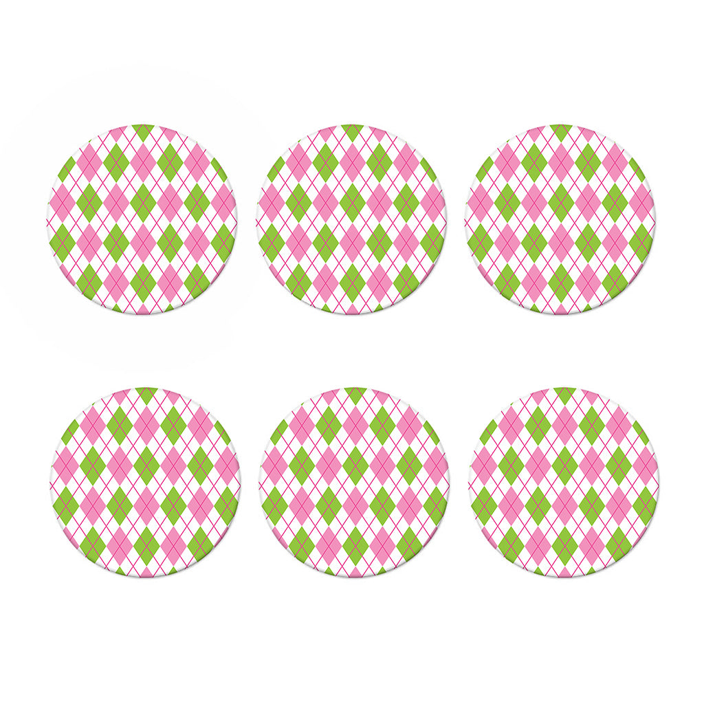 Pink Green And White Argyle Print Coaster Set