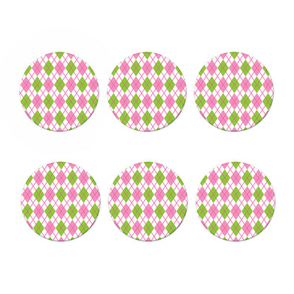 Pink Green And White Argyle Print Coaster Set