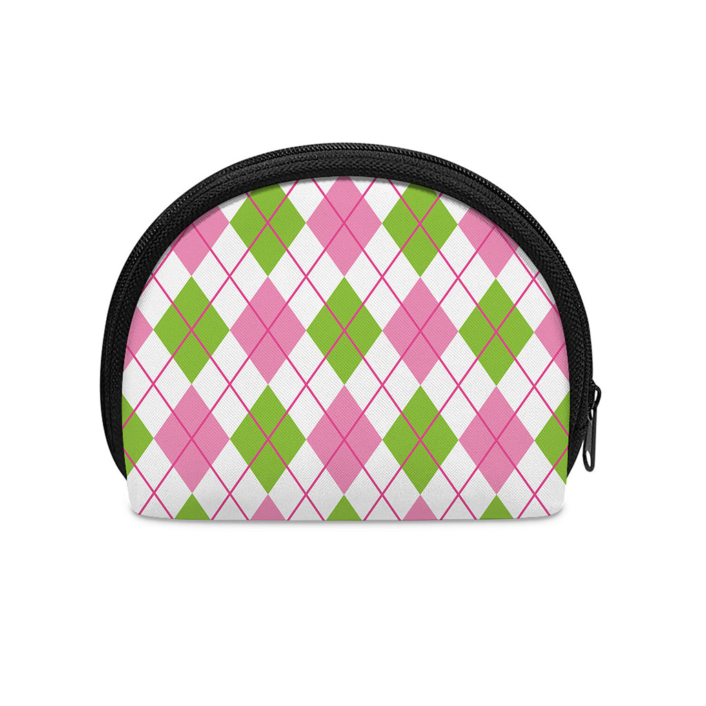 Pink Green And White Argyle Print Coin Purse