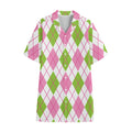 Pink Green And White Argyle Print Cotton Hawaiian Shirt