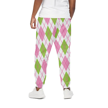 Pink Green And White Argyle Print Cotton Pants