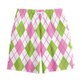 Pink Green And White Argyle Print Cotton Shorts