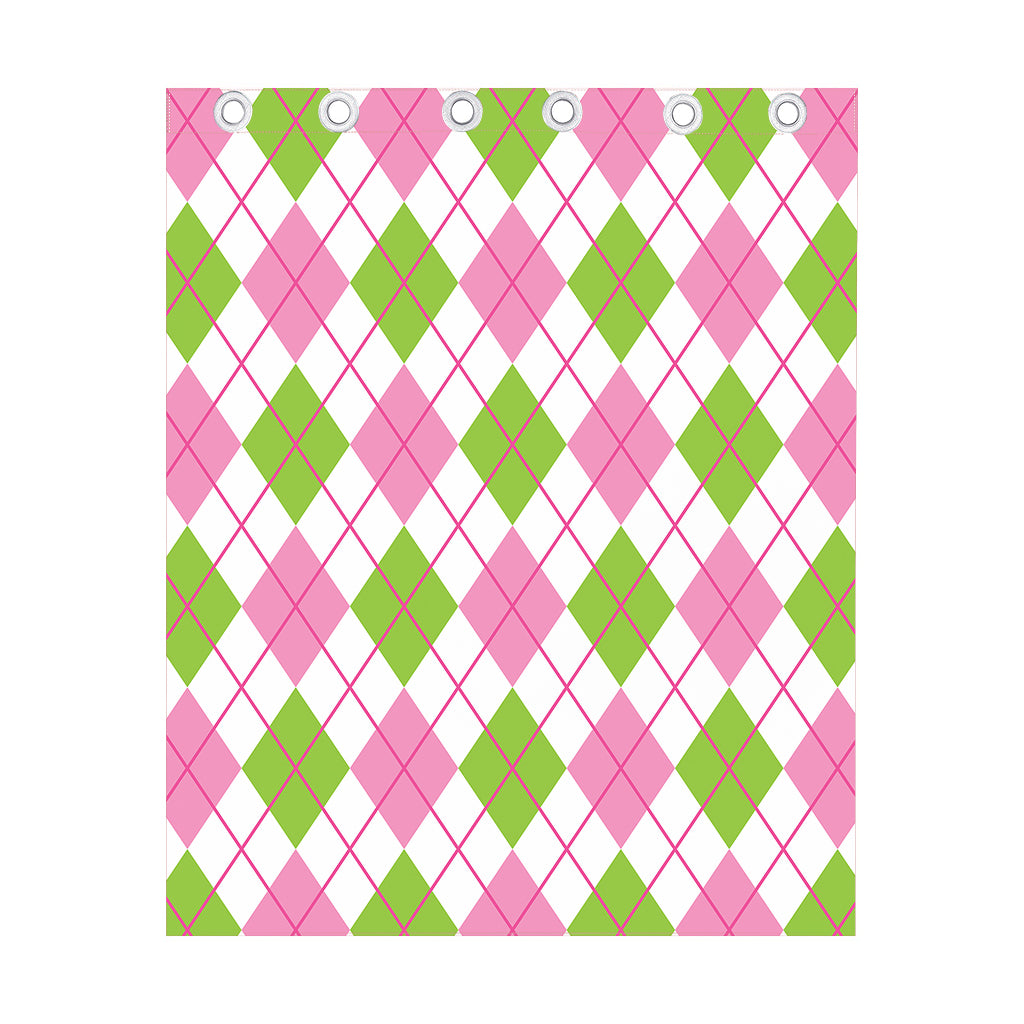 Pink Green And White Argyle Print Curtain