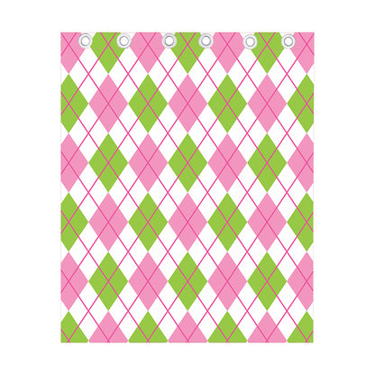 Pink Green And White Argyle Print Curtain