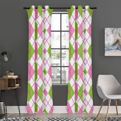Pink Green And White Argyle Print Curtain
