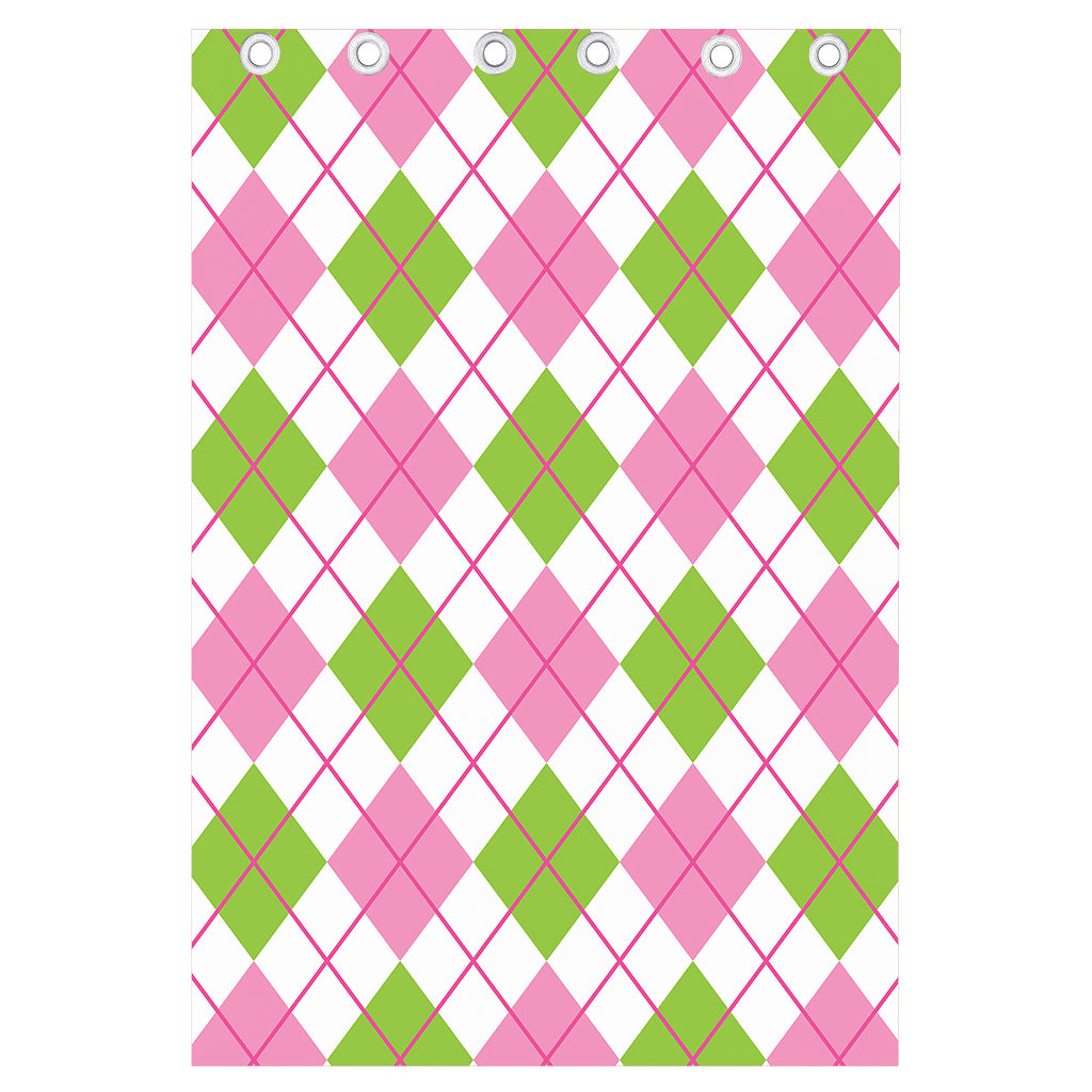 Pink Green And White Argyle Print Curtain