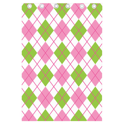 Pink Green And White Argyle Print Curtain