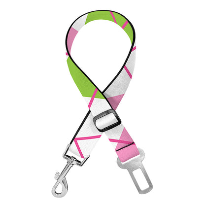 Pink Green And White Argyle Print Dog Seat Belt