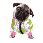 Pink Green And White Argyle Print Dog Zip Up Hoodie