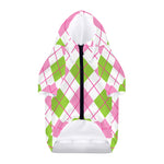 Pink Green And White Argyle Print Dog Zip Up Hoodie