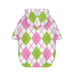 Pink Green And White Argyle Print Dog Zip Up Hoodie