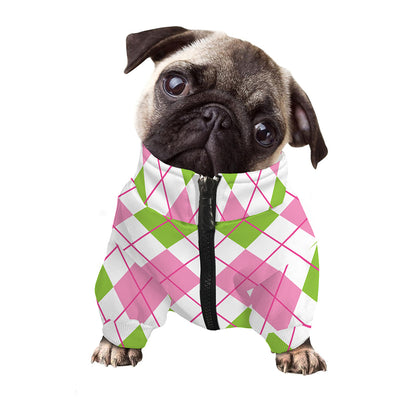 Pink Green And White Argyle Print Dog Zip Up Jacket