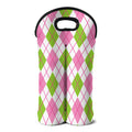 Pink Green And White Argyle Print Double Neoprene Wine Tote