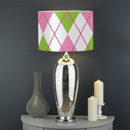 Pink Green And White Argyle Print Drum Lamp Shade