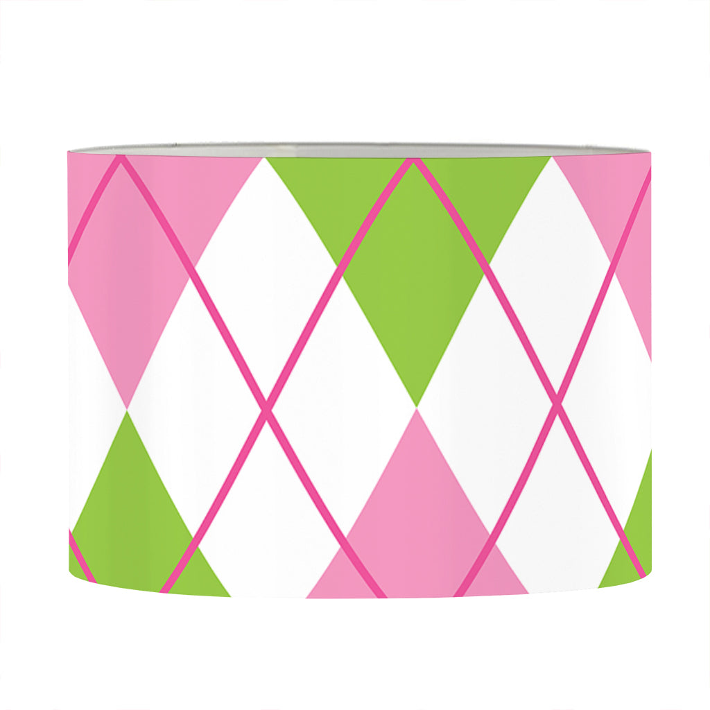 Pink Green And White Argyle Print Drum Lamp Shade