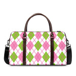 Pink Green And White Argyle Print Duffle Bag