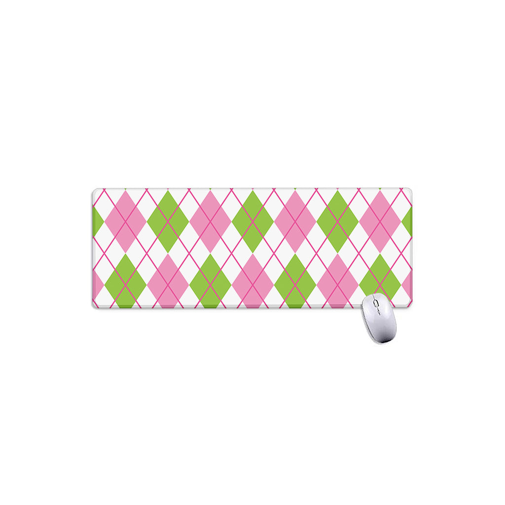 Pink Green And White Argyle Print Extended Mouse Pad