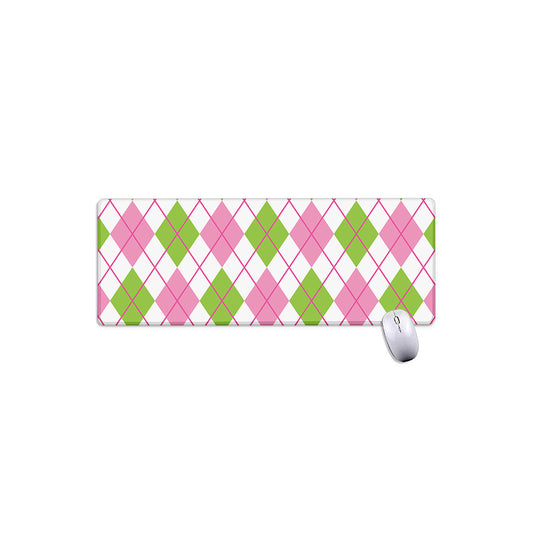 Pink Green And White Argyle Print Extended Mouse Pad