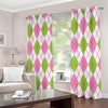 Pink Green And White Argyle Print Extra Wide Grommet Curtains