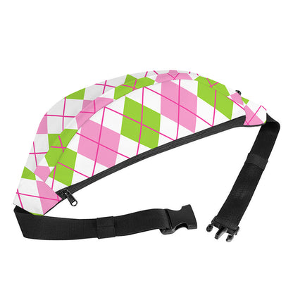 Pink Green And White Argyle Print Fanny Pack
