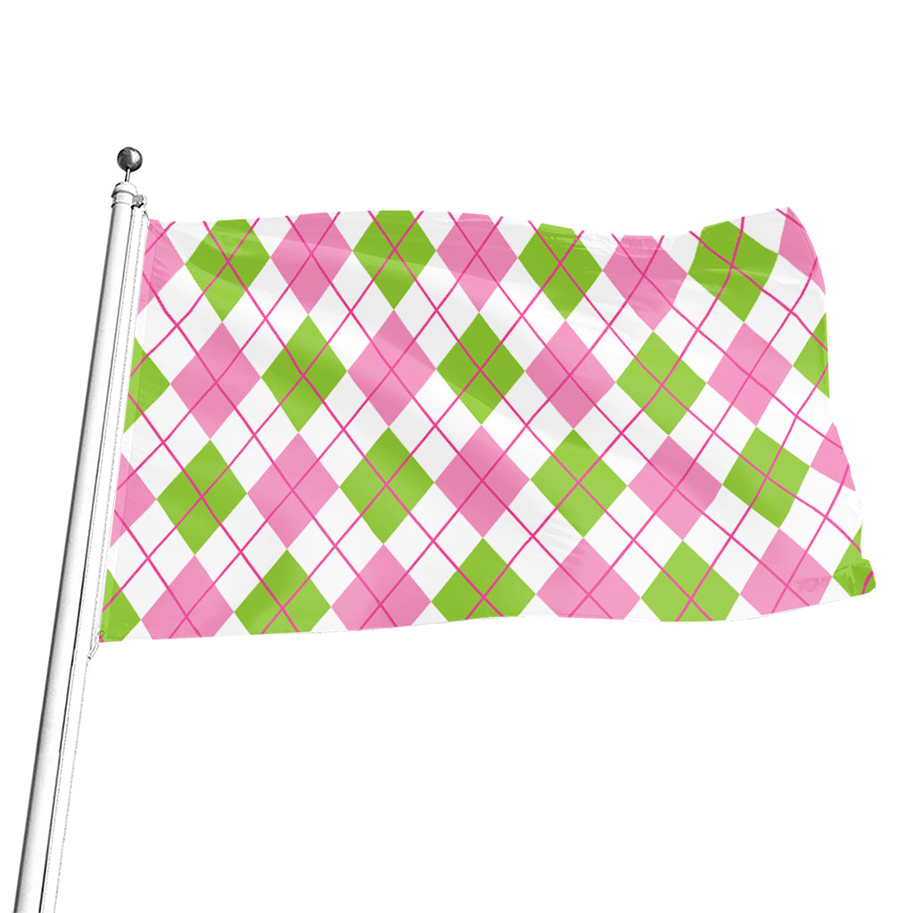 Pink Green And White Argyle Print Flag