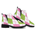 Pink Green And White Argyle Print Flat Ankle Boots