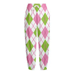 Pink Green And White Argyle Print Fleece Lined Knit Pants