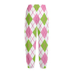 Pink Green And White Argyle Print Fleece Lined Knit Pants