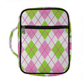 Pink Green And White Argyle Print Front Pocket Bible Bag
