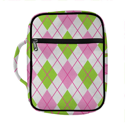 Pink Green And White Argyle Print Front Pocket Bible Bag