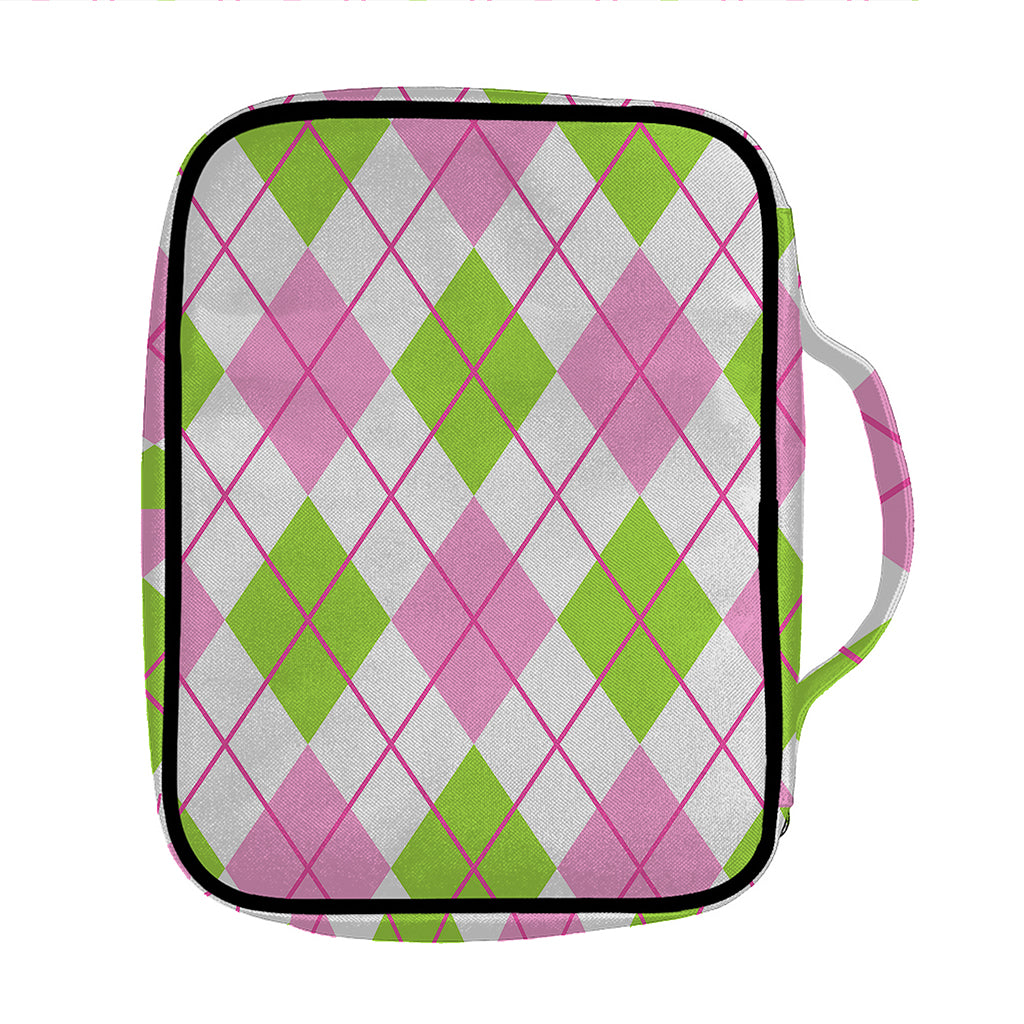 Pink Green And White Argyle Print Front Pocket Bible Bag