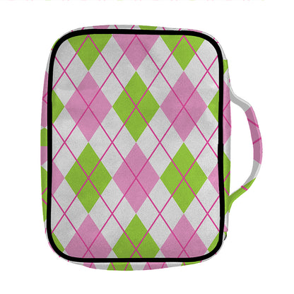 Pink Green And White Argyle Print Front Pocket Bible Bag