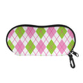 Pink Green And White Argyle Print Glasses Case