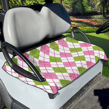 Pink Green And White Argyle Print Golf Cart Seat Cover