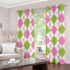 Pink Green And White Argyle Print Grommet Curtains