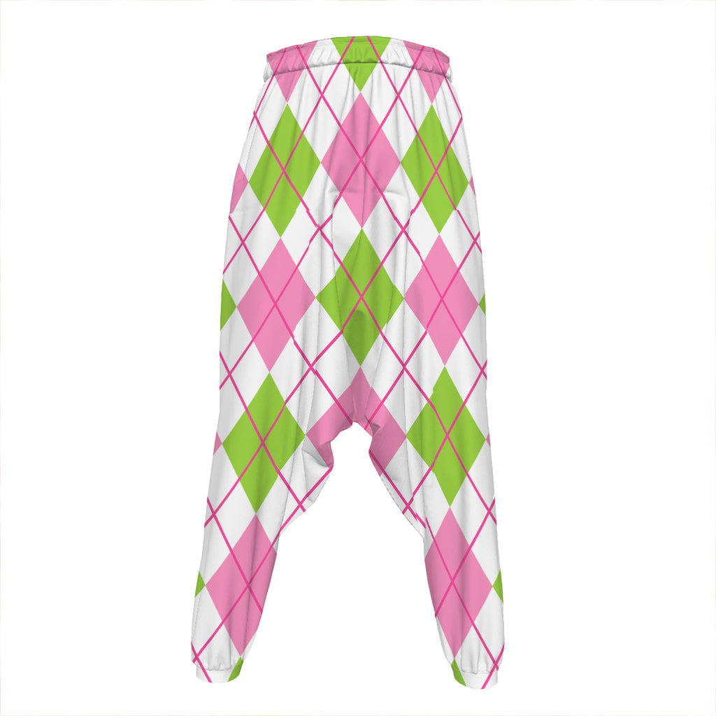 Pink Green And White Argyle Print Hammer Pants