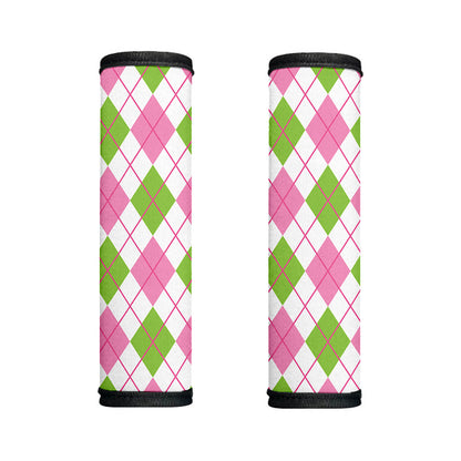 Pink Green And White Argyle Print Handle Covers