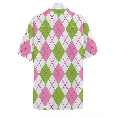 Pink Green And White Argyle Print Hawaiian Shirt