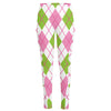 Pink Green And White Argyle Print High-Waisted Pocket Leggings