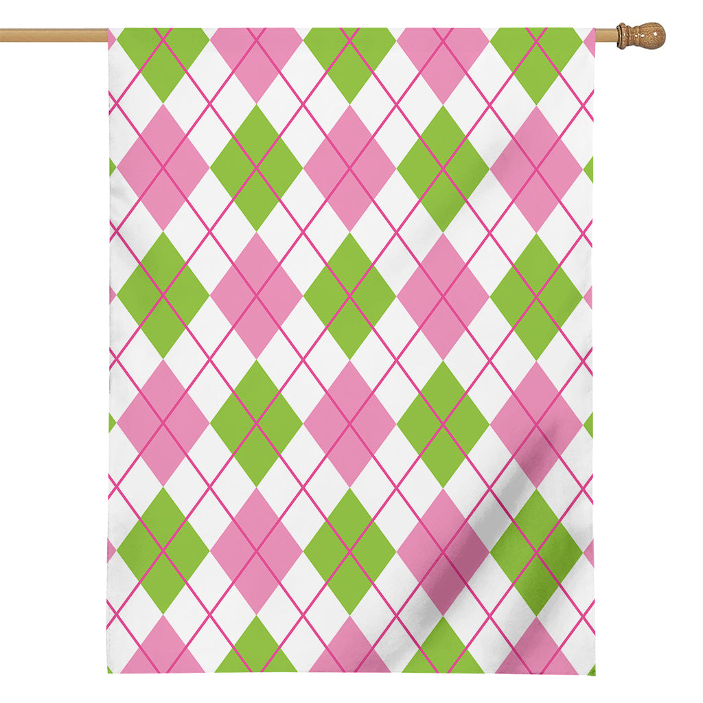 Pink Green And White Argyle Print House Flag