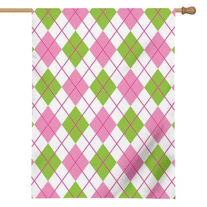 Pink Green And White Argyle Print House Flag
