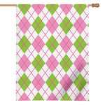 Pink Green And White Argyle Print House Flag
