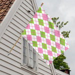 Pink Green And White Argyle Print House Flag