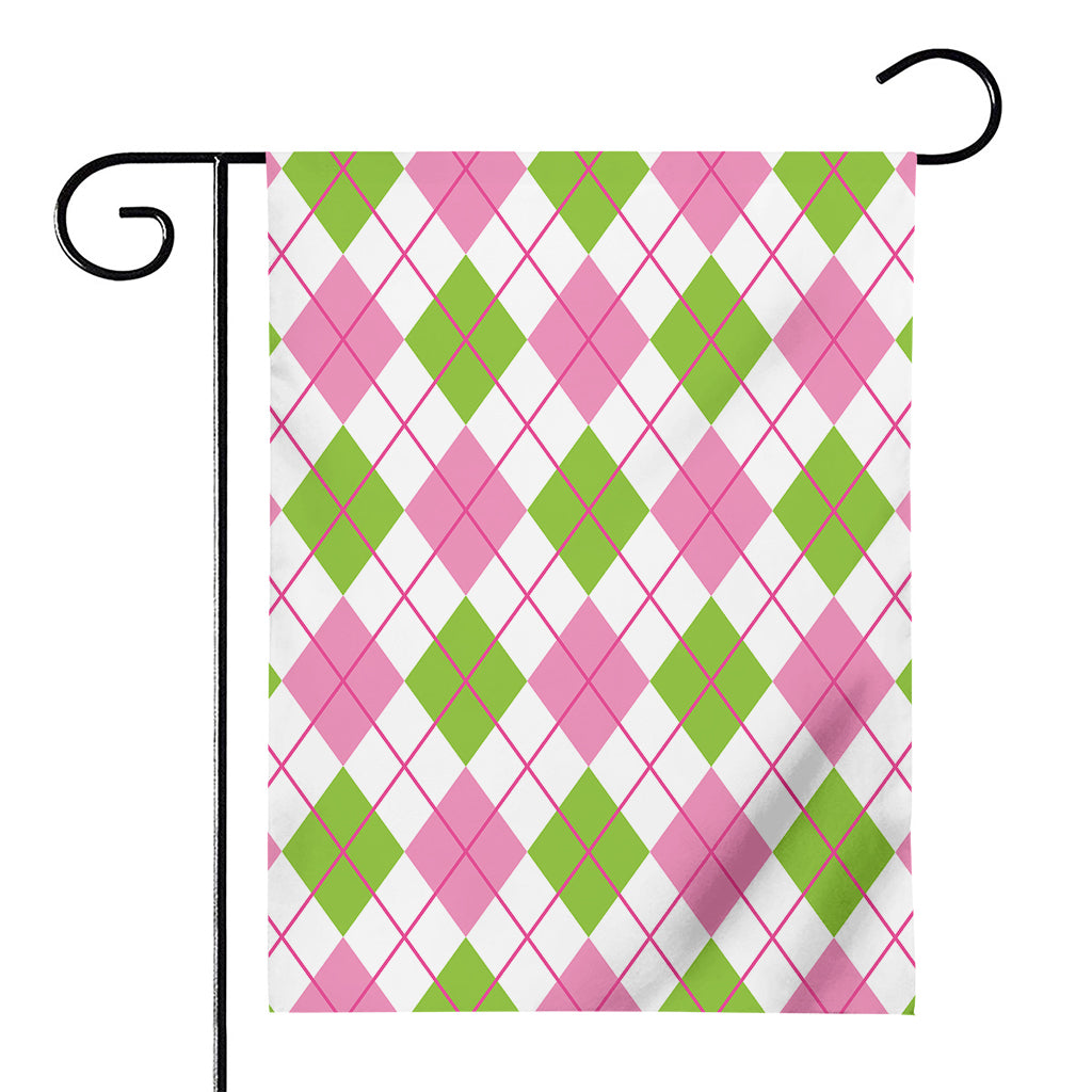 Pink Green And White Argyle Print House Flag