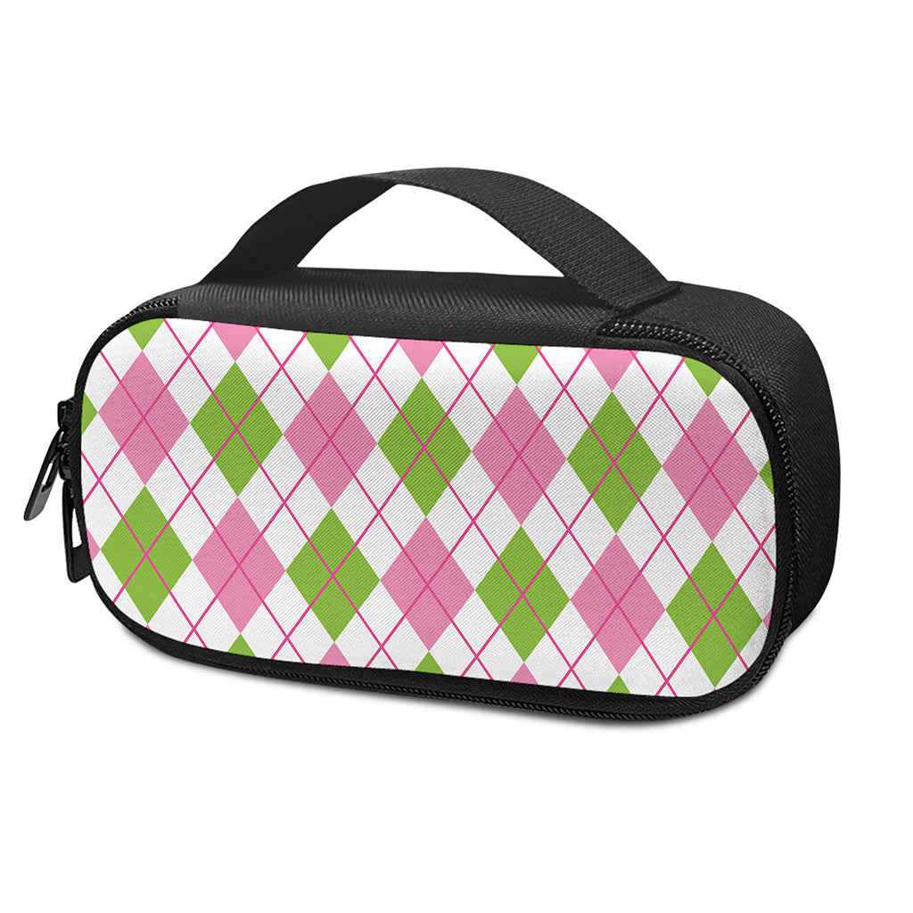 Pink Green And White Argyle Print Insulin Cooler Travel Case
